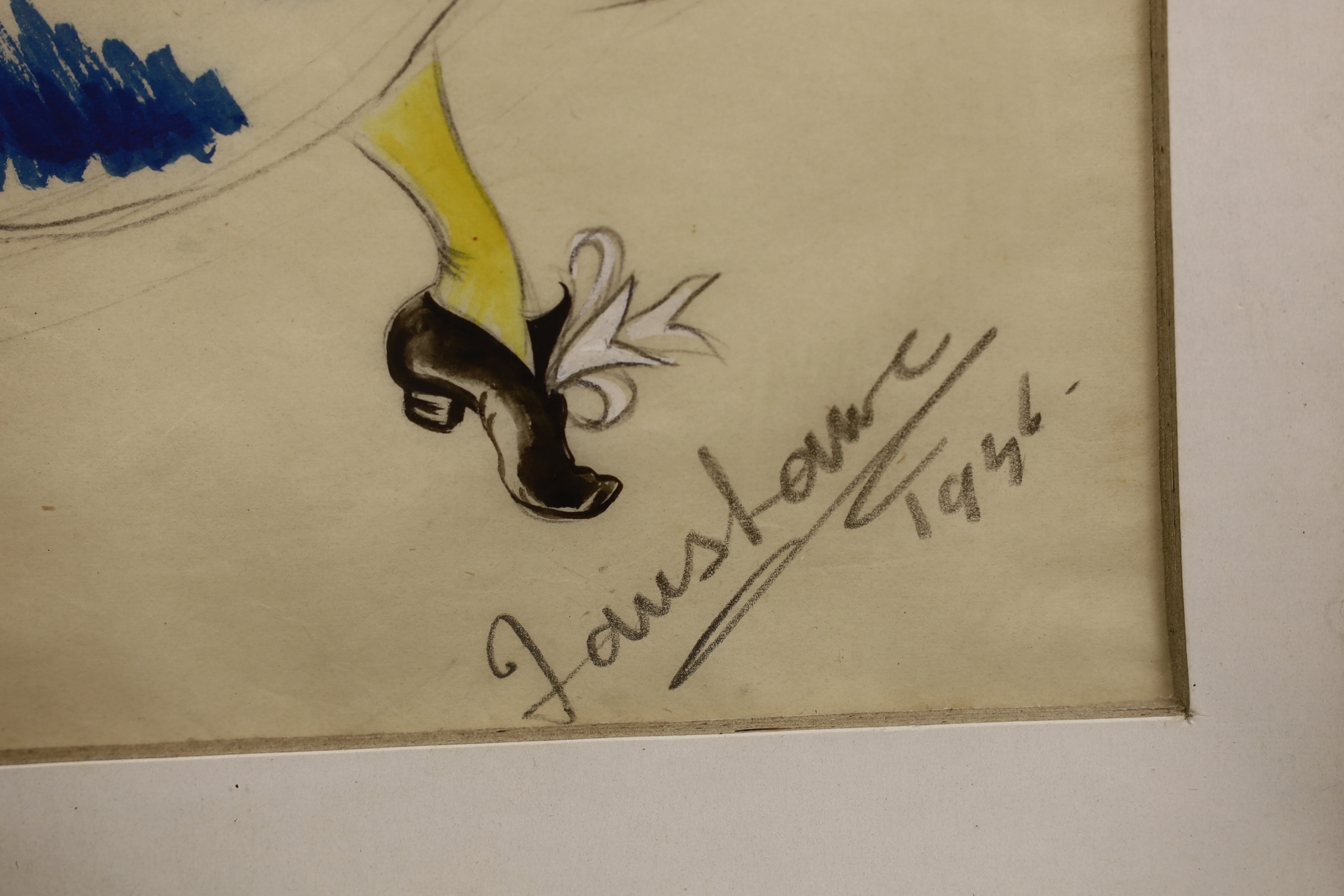 Modern British, heightened mixed media, theatrical costume design, indistinctly signed and dated 1956, 33cm x 23cm